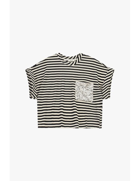 T-shirt à rayures avec poche appliquée à paillettes Dixie