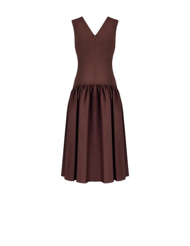 Robe longue en jersey avec jupe à volants en coton et double encolure en V Rinascimento
