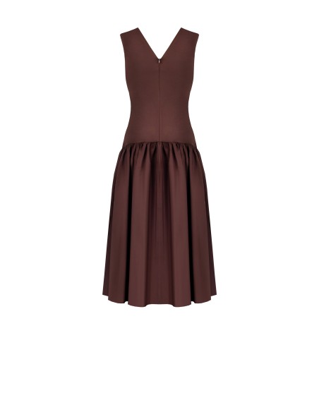 Robe longue en jersey avec jupe à volants en coton et double encolure en V Rinascimento