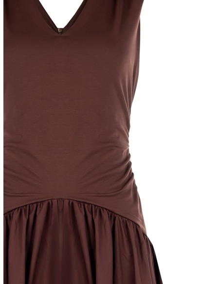 Robe longue en jersey avec jupe à volants en coton et double encolure en V Rinascimento