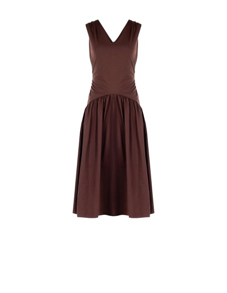 Robe longue en jersey avec jupe à volants en coton et double encolure en V Rinascimento