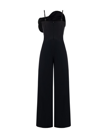 Palazzo-jumpsuit van katoen met grote gestructureerde roos, Rinascimento