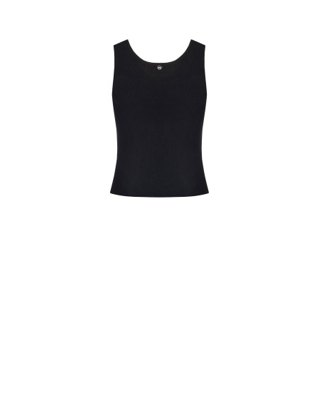 Top en mélange de viscose à fines côtes avec cristaux cabochon sur l’encolure Rinascimento