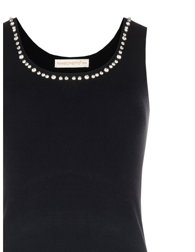 Top en mélange de viscose à fines côtes avec cristaux cabochon sur l’encolure Rinascimento