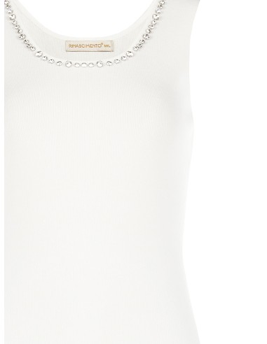 Top en mélange de viscose à fines côtes avec cristaux cabochon sur l’encolure Rinascimento