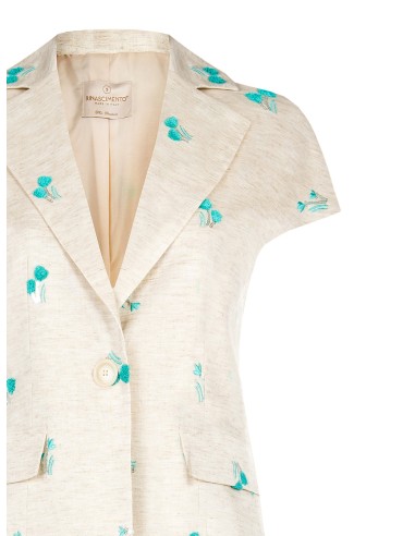 Veste cintrée en mélange de lyocell et de lin, ornée de broderies de tulipes et de paillettes, Rinascimento