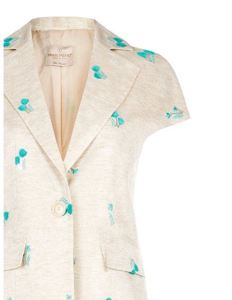 Veste cintrée en mélange de lyocell et de lin, ornée de broderies de tulipes et de paillettes, Rinascimento