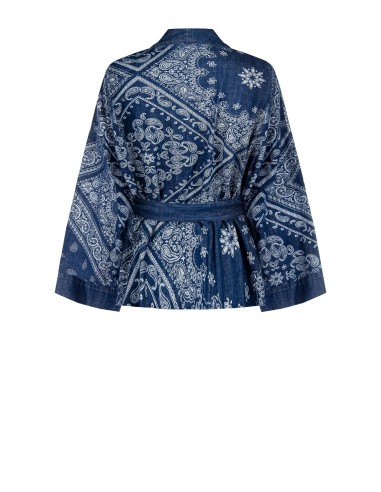 Veste kimono en denim imprimé avec ceinture coordonnée Rinascimento