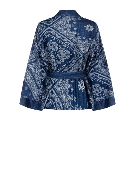 Oversized kimono-jack van bedrukte denim met bijpassende riem Rinascimento