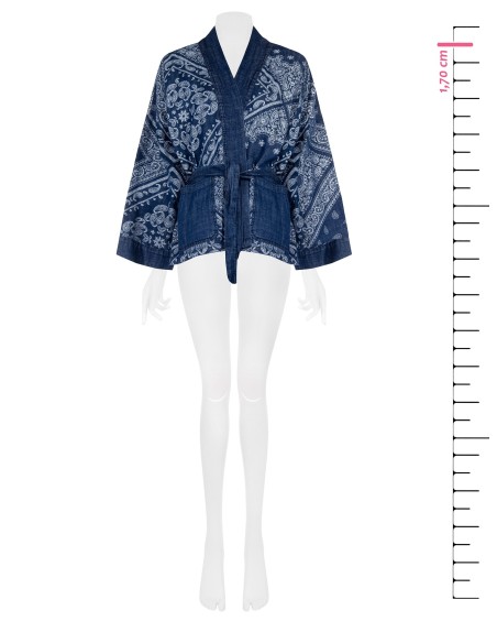 Oversized kimono-jack van bedrukte denim met bijpassende riem Rinascimento