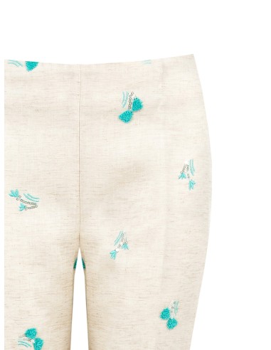 Pantalon cigarette en mélange de lyocell et de lin avec broderies de tulipes et paillettes Rinascimento