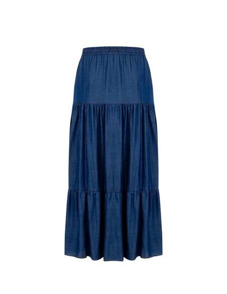Jupe longue à volants en denim léger Rinascimento Curvy