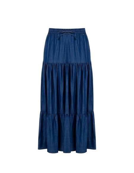 Jupe longue à volants en denim léger Rinascimento Curvy
