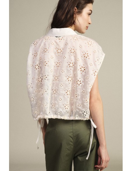 Cropped mouwloos overhemd met geborduurde bloemen Dixie