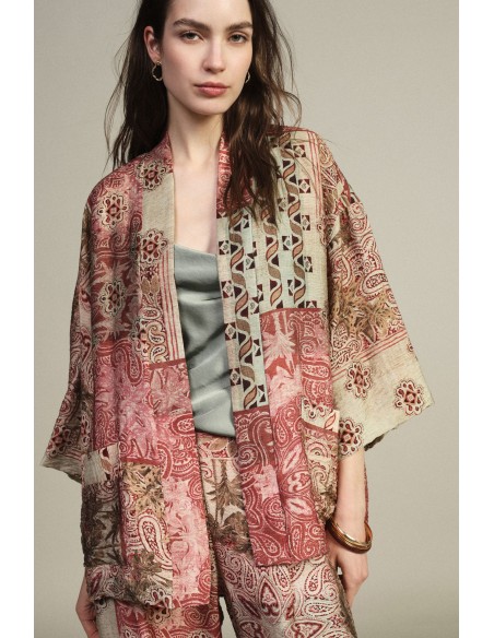 Manteau long à motif patchwork avec manches amples Dixie