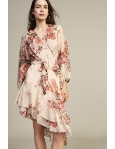 Dixie-jurk met bloemenprint en asymmetrische ruches