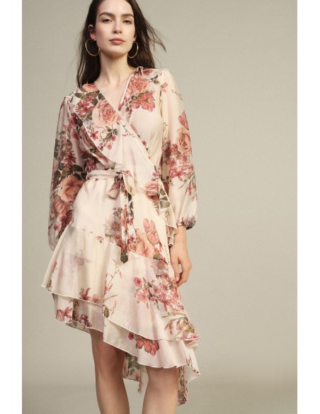 Dixie-jurk met bloemenprint en asymmetrische ruches