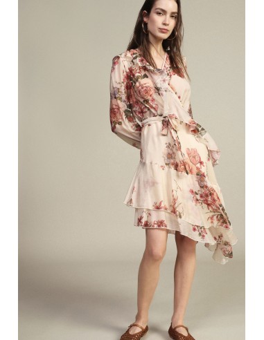 Dixie-jurk met bloemenprint en asymmetrische ruches