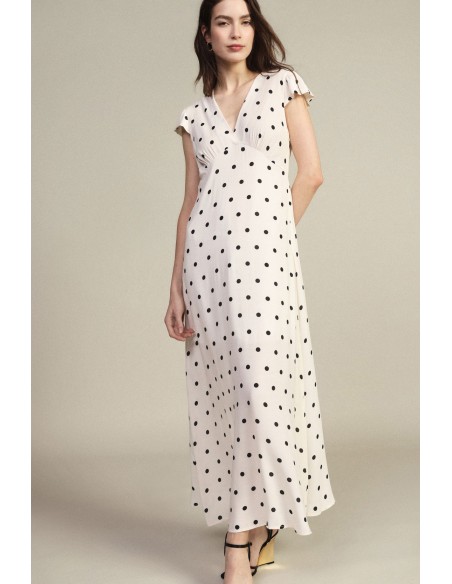 Robe longue à pois et à manches volantées Dixie
