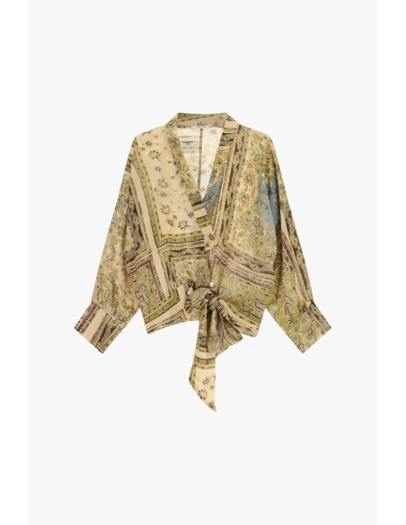 Dixie Fantasieblouse met frontale knoop en lange mouwen