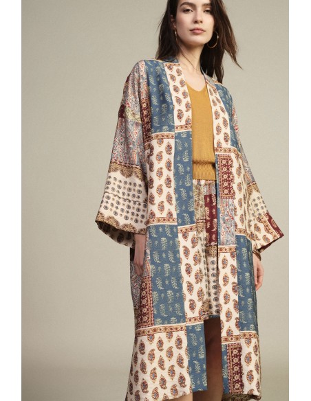 Manteau duster à imprimé patchwork paisley Dixie