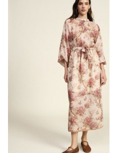 Robe longue à imprimé floral, manches amples, ceinture Dixie
