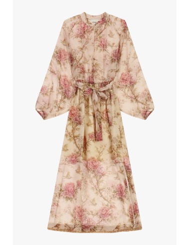 Robe longue à imprimé floral, manches amples, ceinture Dixie