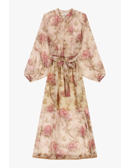 Robe longue à imprimé floral, manches amples, ceinture Dixie