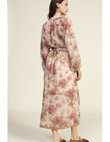 Lange jurk met bloemenprint, wijde mouwen en ceintuur Dixie