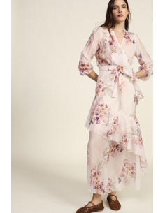 Robe longue à imprimé floral et volants asymétriques Dixie