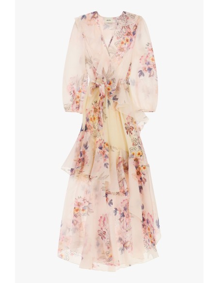 Lange jurk met bloemenprint en asymmetrische ruches Dixie