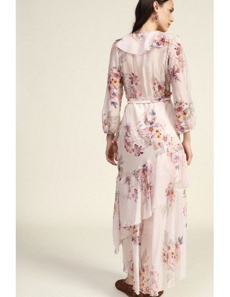 Robe longue à imprimé floral et volants asymétriques Dixie
