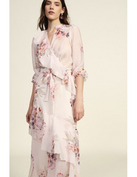 Lange jurk met bloemenprint en asymmetrische ruches Dixie