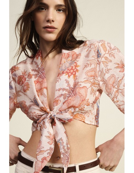 Short Blouse With Knot And Floral Fantasy Dixie