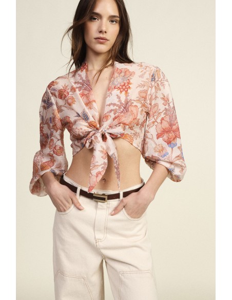 Short Blouse With Knot And Floral Fantasy Dixie