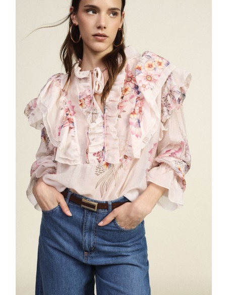 Ruime blouse met bloemenprint en volant Dixie