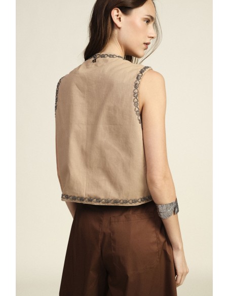 Gilet court avec broderie florale Dixie