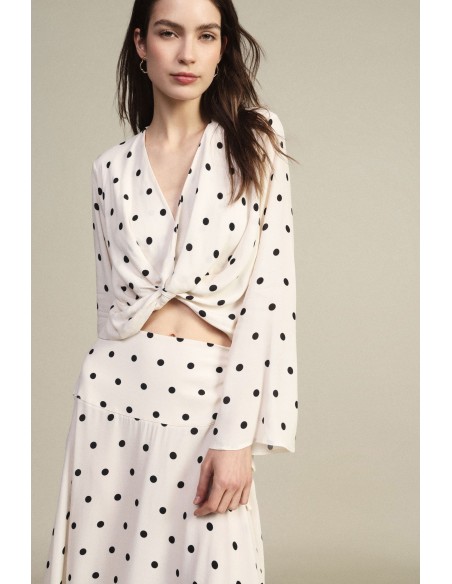 Top Cropped Polka Dot Pattern with Front Knot Dixie