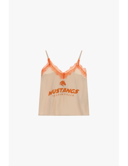 Dixie-top met dunne schouderbandjes, kant en collegeprint