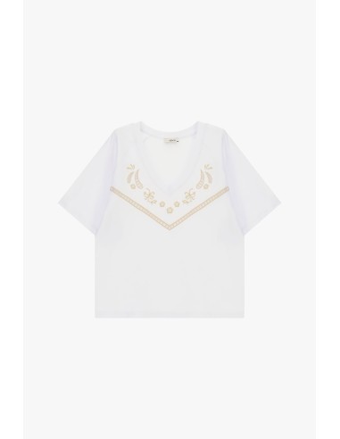 T-shirt court avec broderie géométrique et col en V Dixie