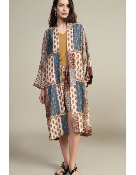 Manteau duster à imprimé patchwork paisley Dixie