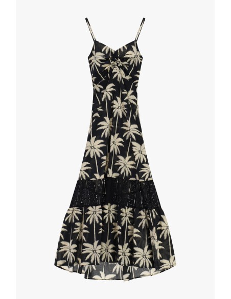 Midi Dress Palm Print With Thin Straps Dixie