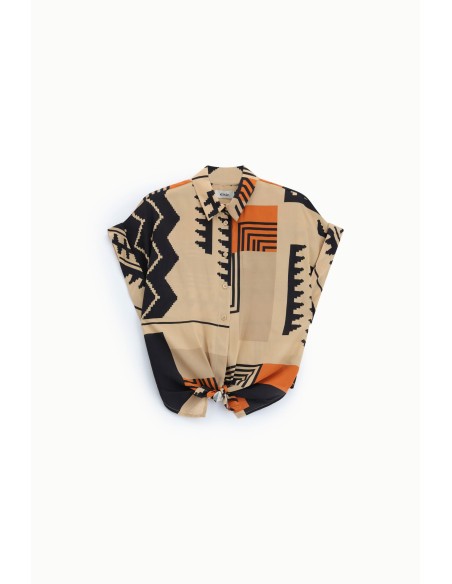 Chemise fantaisie géométrique à manches larges et nœud sur le devant Dixie