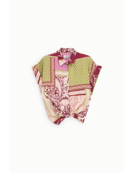 Chemise fantaisie patchwork avec nœud sur le devant Dixie