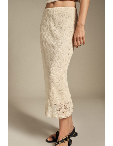 Dixie midi-rok met opengewerkt kant en hoge taille