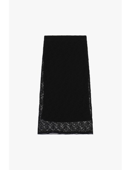 Dixie midi-rok met opengewerkt kant en hoge taille
