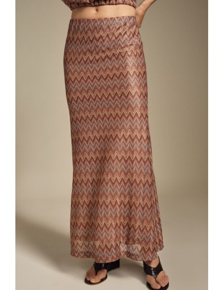 Lange rok met zigzagprint en hoge taille Dixie