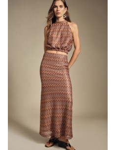 Dixie High Waist Zig Zag Print Long Skirt (jupe longue à taille haute imprimée en zigzag)