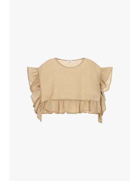 Korte top met gerimpelde volantmouwen Dixie