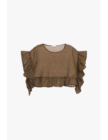 Korte top met gerimpelde volantmouwen Dixie